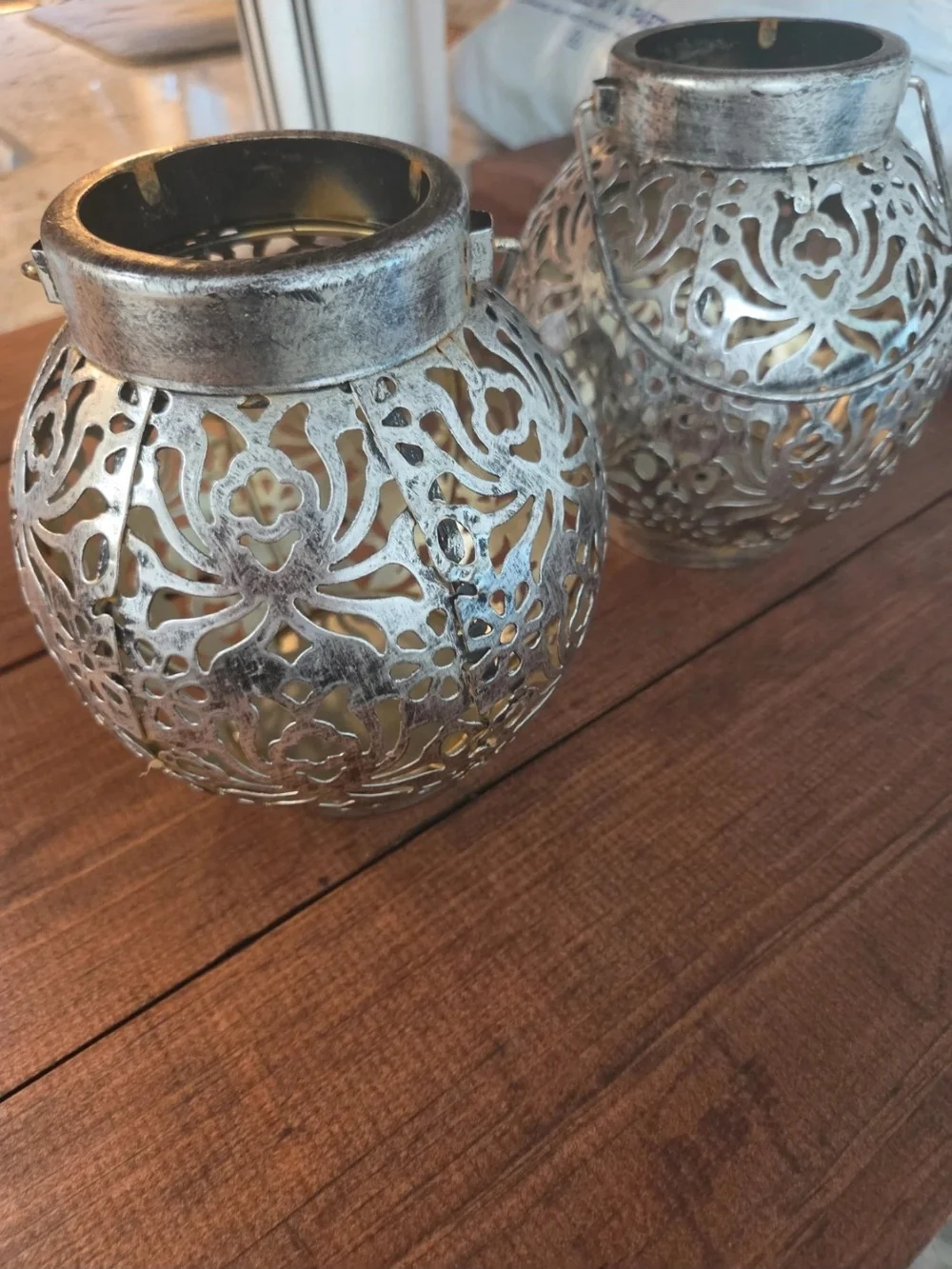 Source Unknown Ornate Metal Lanterns - Silver and White Wash